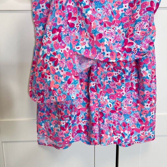 Lilly Pulitzer Aura Pink Baby Bloomer Floral Ruffled Sleeveless Linwood Romper - Picture 2 of 7